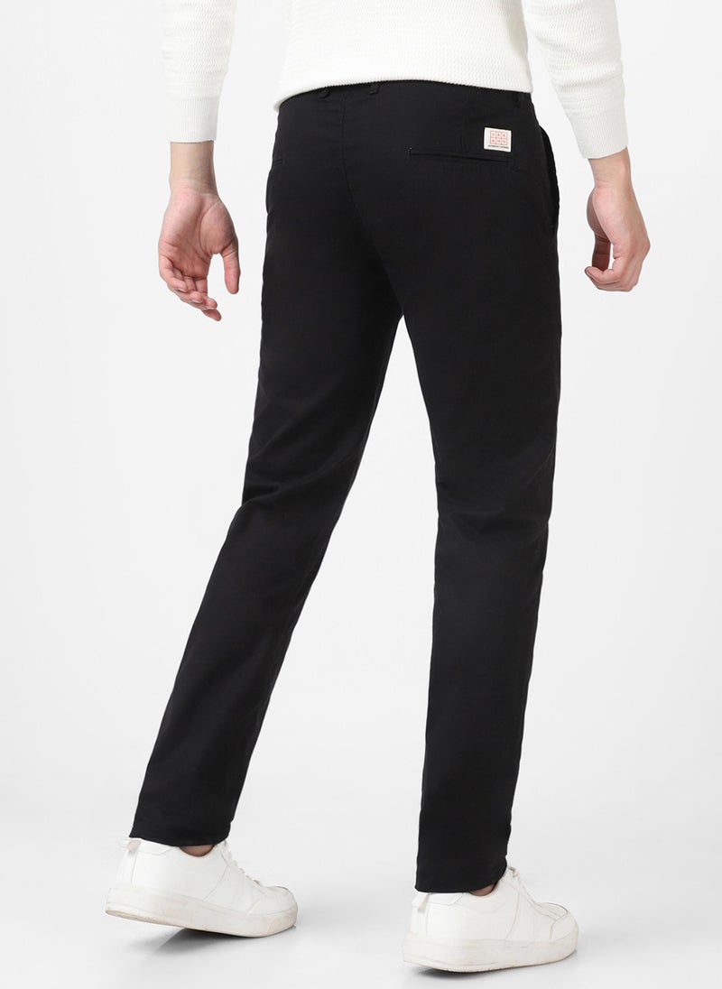Urbano Fashion Men's Black Cotton Slim Fit Casual Chinos Trousers - Image 4